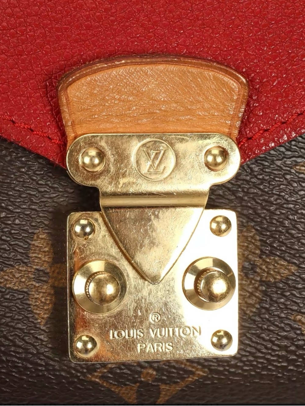 Louis Vuitton Red and Monogram Crossbody with Gold Chain - Picture 4 of 6